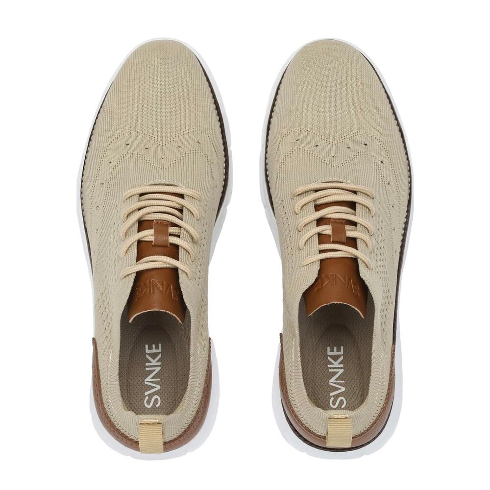 Beige Knit Oxford with Leather Trim
